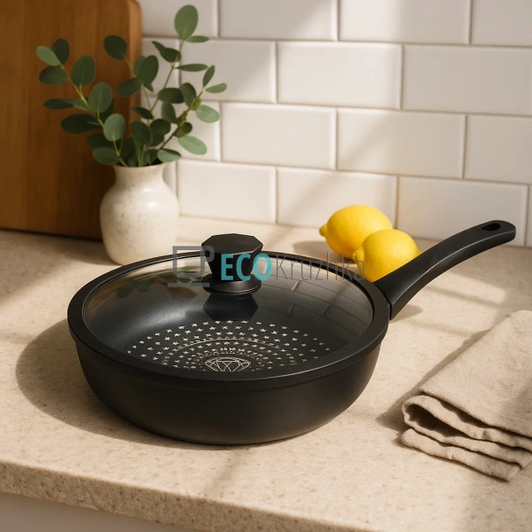 Глибока сковорода з кришкою та алмазним покриттям 28 х 7 ...