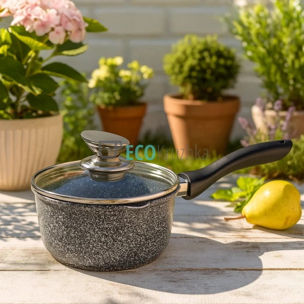 Ківш 1.3л, з кришкою, литий алюміній Сірий Edenberg EB-8 ...