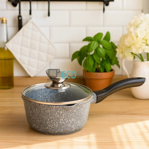 Ківш 1.3л, з кришкою, литий алюміній Сірий Edenberg EB-8 ...