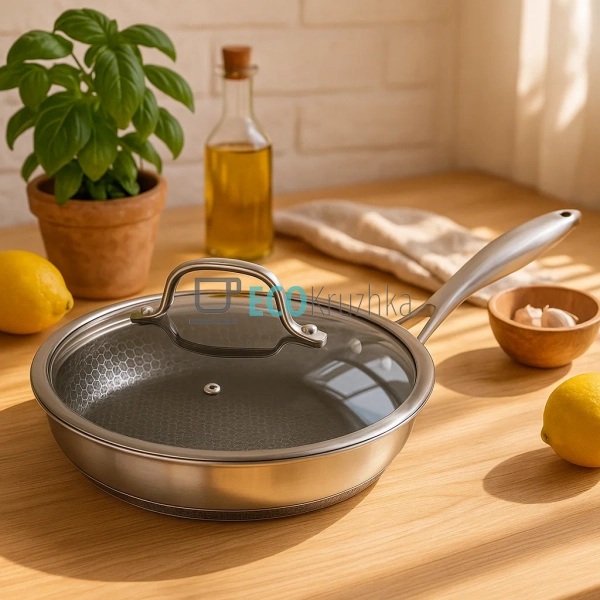 Сковорода 28 х 5.5 см нержавіюча професійна з кришкою HO ...