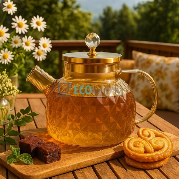 Чайник 1000 мл для заварювання скляний з металевою кришк ...