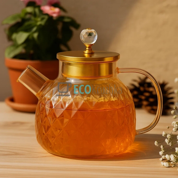 Чайник 1000 мл для заварювання скляний з металевою кришк ...