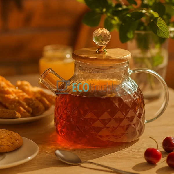 Чайник 1000 мл для заварювання скляний Ромбус з бамбуков ...