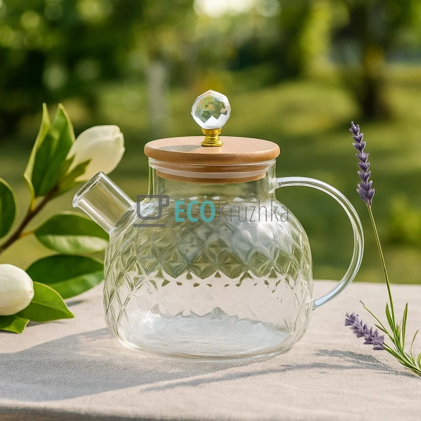 Чайник 1000 мл для заварювання скляний Ромбус з бамбуков ...