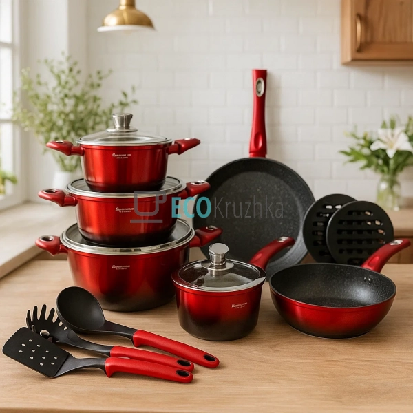 Набір каструль Edenberg 15 предметів з мармуровим антипр ... Набір каструль Edenberg 15 предметів з мармуровим антипр ...