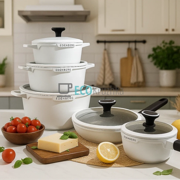 Набір посуду Edenberg з мармуровим покриттям антипригарн ... Набір посуду Edenberg з мармуровим покриттям антипригарн ...