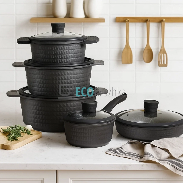 Набір каструль Edenberg 14 предметів з мармуровим антипр ... Набір каструль Edenberg 14 предметів з мармуровим антипр ...