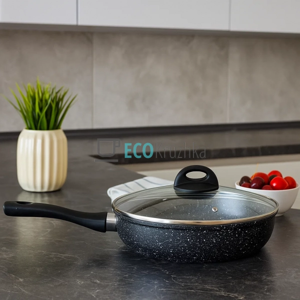 Сковорідка 20 см з кришкою та Мраморним покриттям EB-3426 Сковорідка 20 см з кришкою та Мраморним покриттям EB-3426