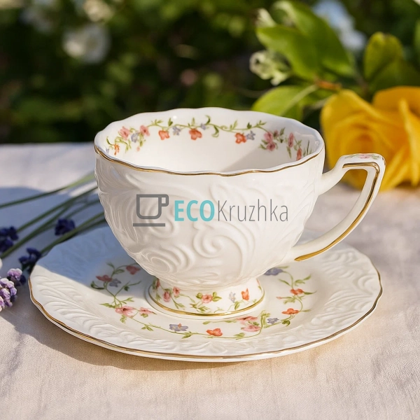 Чайний сервіз порцеляновий на 6 персон Ажур Floral - чаш ...