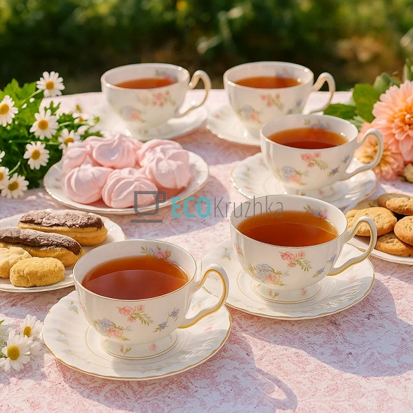Чайний сервіз порцеляновий на 6 персон Вінтаж Floral - ч ... Чайний сервіз порцеляновий на 6 персон Вінтаж Floral - ч ...