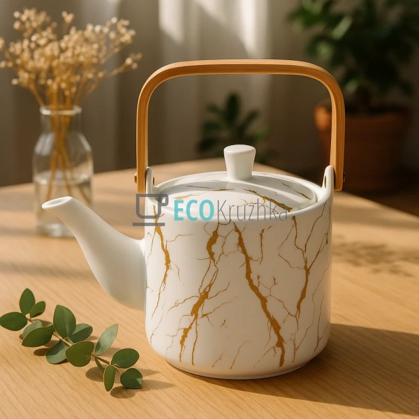 Порцеляновий чайник з бамбук ... Порцеляновий чайник з бамбук ...