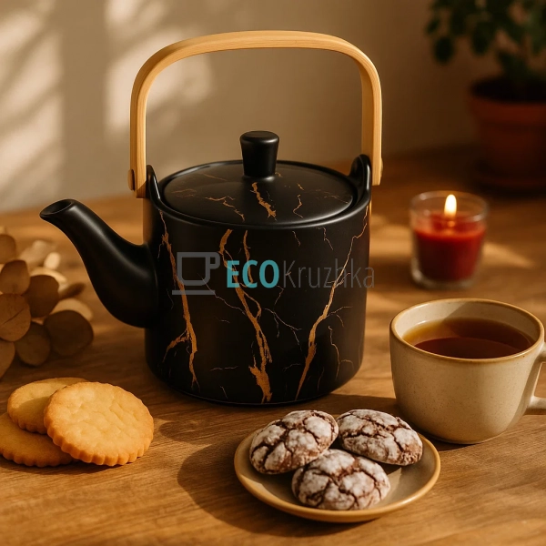 Порцеляновий чайник з бамбук ... Порцеляновий чайник з бамбук ...