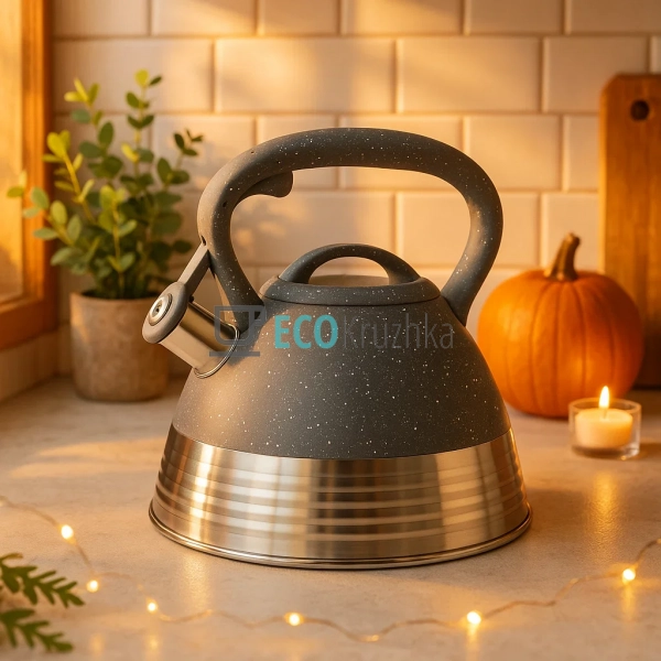 Чайник Edenberg Сірий 3л із нержавіючої сталі із свистко ... Чайник Edenberg Сірий 3л із нержавіючої сталі із свистко ...