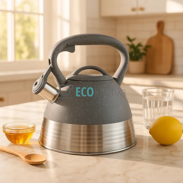 Чайник Edenberg Сірий 3л із нержавіючої сталі із свистко ... Чайник Edenberg Сірий 3л із нержавіючої сталі із свистко ...