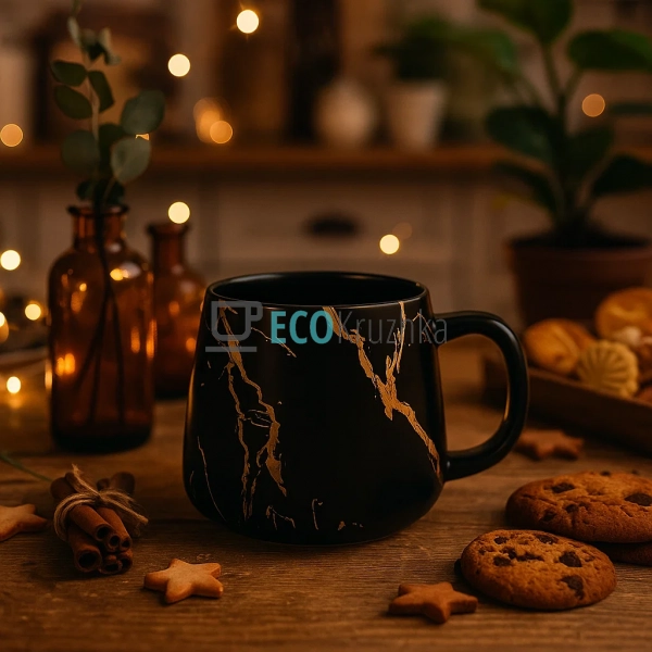 Кухоль порцеляновий Мармурова Розкіш, 450мл, Чорний із з ... Кухоль порцеляновий Мармурова Розкіш, 450мл, Чорний із з ...