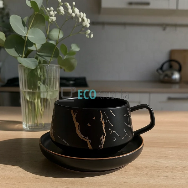 Чайний набір "Мармурова розкіш" — чашка з порцеляновим б ... Чайний набір "Мармурова розкіш" — чашка з порцеляновим б ...