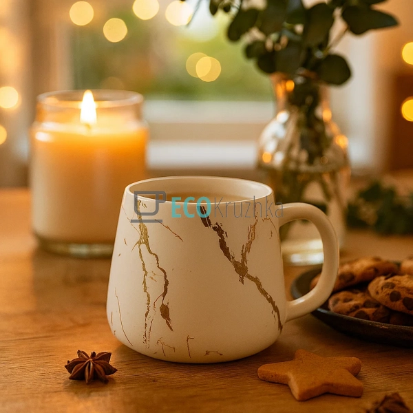 Кухоль порцеляновий Мармурова Розкіш, 450мл, Білий із зо ... Кухоль порцеляновий Мармурова Розкіш, 450мл, Білий із зо ...