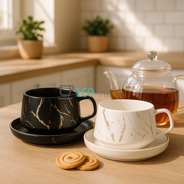 Чайний набір "Мармурова розкіш" — чашка з порцеляновим б ... Чайний набір "Мармурова розкіш" — чашка з порцеляновим б ...