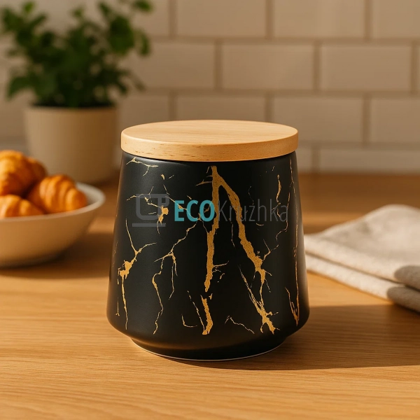 Порцелянова банка 520 мл з бамбуковою кришкою "Мармурова ... Порцелянова банка 520 мл з бамбуковою кришкою "Мармурова ...