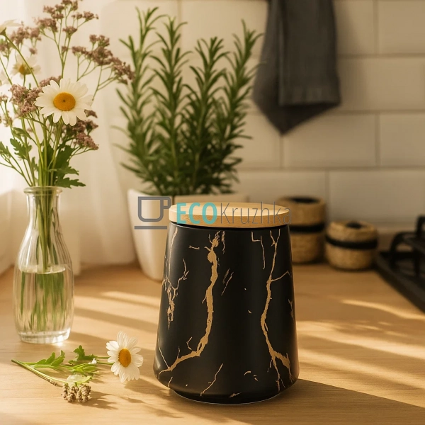 Порцелянова банка 720 мл з бамбуковою кришкою "Мармурова ... Порцелянова банка 720 мл з бамбуковою кришкою "Мармурова ...