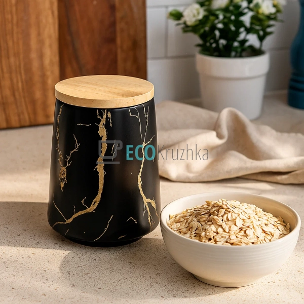 Порцелянова банка 720 мл з бамбуковою кришкою "Мармурова ... Порцелянова банка 720 мл з бамбуковою кришкою "Мармурова ...