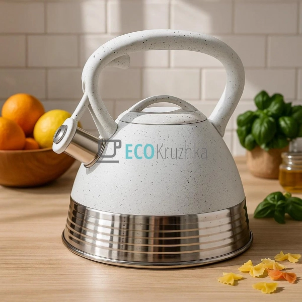 Чайник Edenberg Білий 3л із нержавіючої сталі із свистко ... Чайник Edenberg Білий 3л із нержавіючої сталі із свистко ...