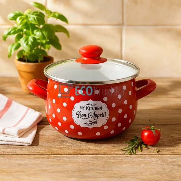 Каструля емальована Interos Bon Appetit 2.1 л (16 см), ч ... Каструля емальована Interos Bon Appetit 2.1 л (16 см), ч ...