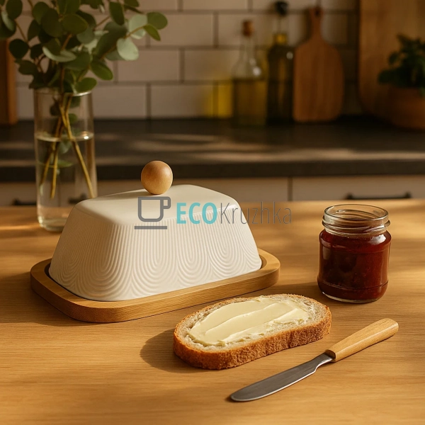 Маслянка керамічна на бамбуковій підставці 20.8 х 7 см P ... Маслянка керамічна на бамбуковій підставці 20.8 х 7 см P ...