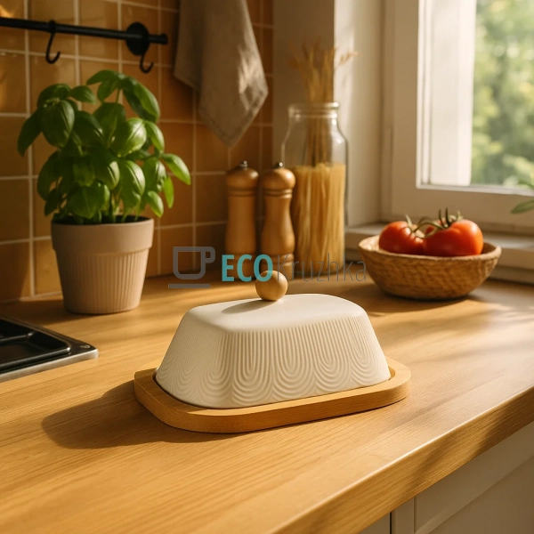 Маслянка керамічна на бамбуковій підставці 20.8 х 7 см P ... Маслянка керамічна на бамбуковій підставці 20.8 х 7 см P ...