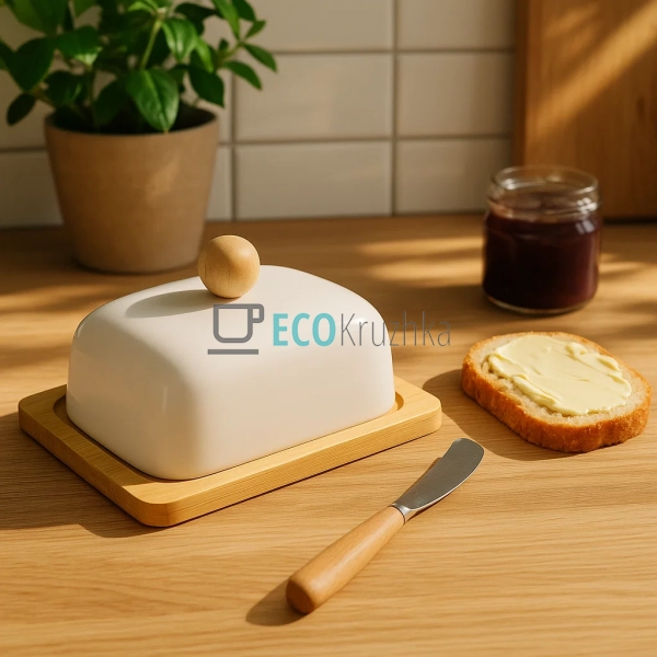 Маслянка керамічна на бамбуковій підставці PJ03430 Маслянка керамічна на бамбуковій підставці PJ03430