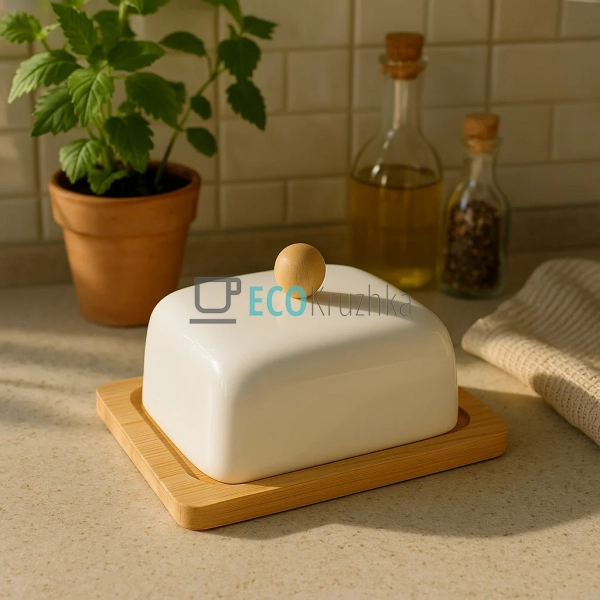 Маслянка керамічна на бамбуковій підставці PJ03430 Маслянка керамічна на бамбуковій підставці PJ03430