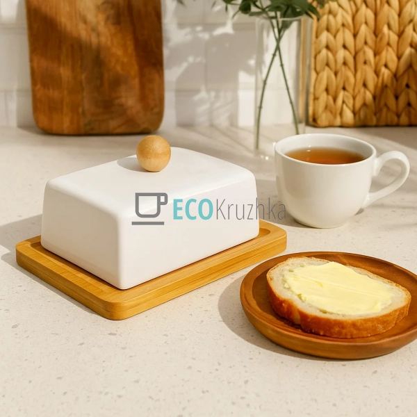 Маслянка керамічна на бамбуковій підставці 15 х 5.5 см   ... Маслянка керамічна на бамбуковій підставці 15 х 5.5 см   ...