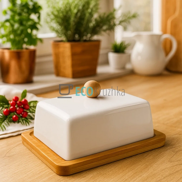 Маслянка керамічна на бамбуковій підставці 15 х 5.5 см   ... Маслянка керамічна на бамбуковій підставці 15 х 5.5 см   ...