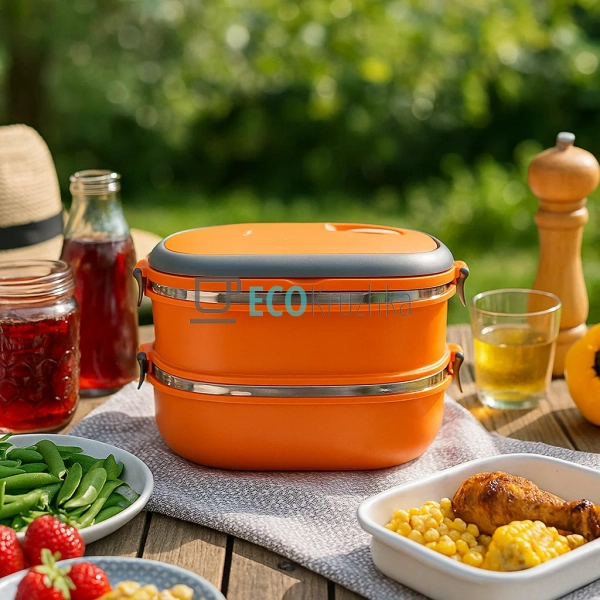 Ланч-бокс подвійний 1800 мл нержавіючий Kamille помаранч ... Ланч-бокс подвійний 1800 мл нержавіючий Kamille помаранч ...