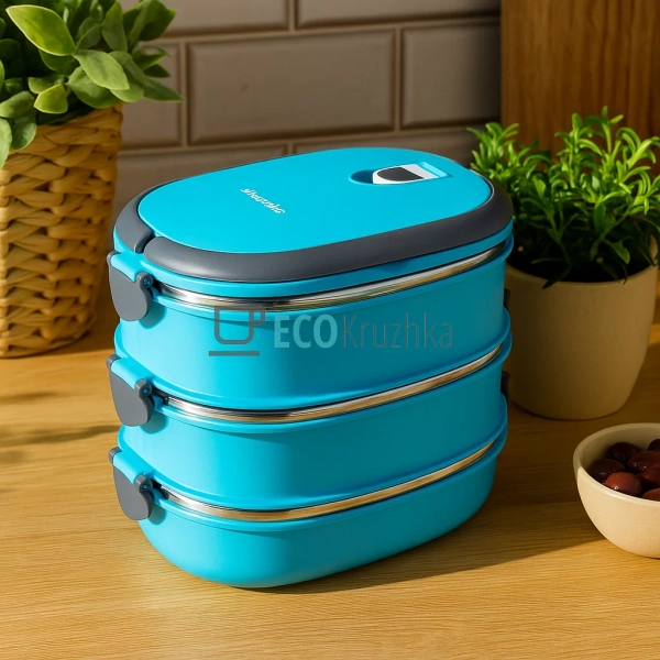 Ланч-бокс потрійний 2700 мл нержавіючий Kamille блакитни ... Ланч-бокс потрійний 2700 мл нержавіючий Kamille блакитни ...
