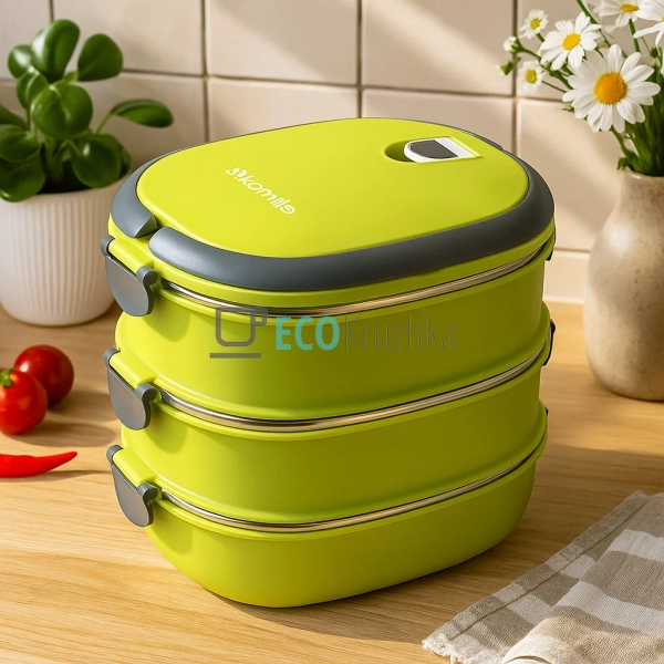 Ланч-бокс потрійний 2700 мл нержавіючий Kamille салатови ... Ланч-бокс потрійний 2700 мл нержавіючий Kamille салатови ...