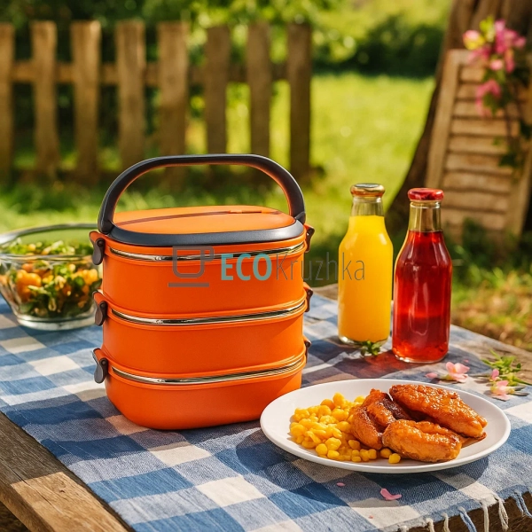 Ланч-бокс потрійний 2700 мл нержавіючий Kamille помаранч ... Ланч-бокс потрійний 2700 мл нержавіючий Kamille помаранч ...