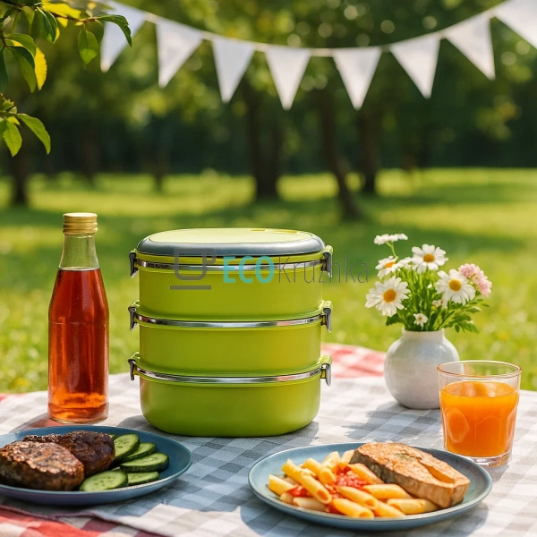 Ланч-бокс потрійний 2700 мл нержавіючий Kamille салатови ... Ланч-бокс потрійний 2700 мл нержавіючий Kamille салатови ...