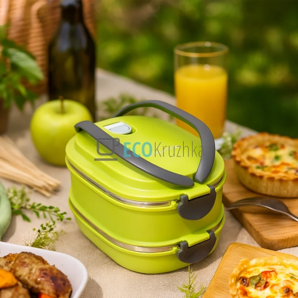 Ланч-бокс подвійний 1800 мл нержавіючий Kamille салатови ... Ланч-бокс подвійний 1800 мл нержавіючий Kamille салатови ...