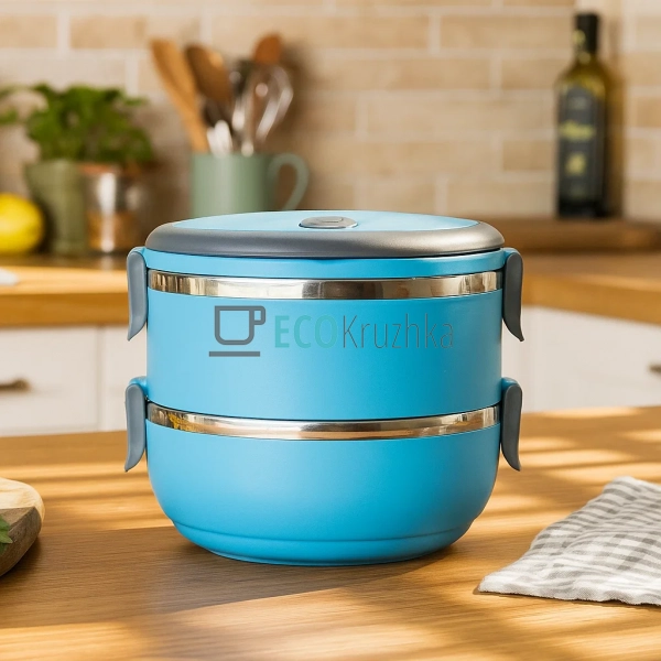 Ланч бокс обідній подвійний Kamille 2 х 700 мл Блакитний KM-2106