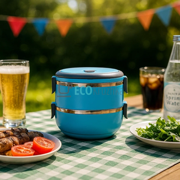 Ланч бокс обідній подвійний Kamille 2 х 700 мл Блакитний ...