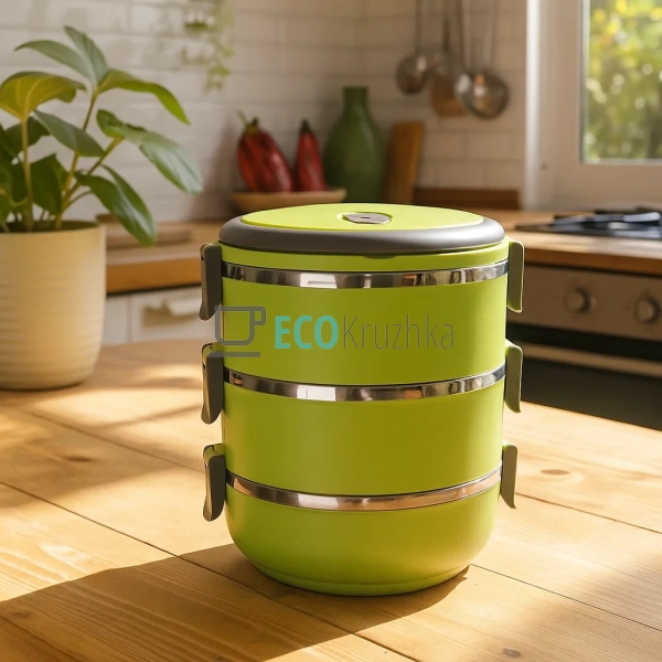 Ланч бокс обідній потрійний Kamille 3 х 700 мл Салатовий ... Ланч бокс обідній потрійний Kamille 3 х 700 мл Салатовий ...