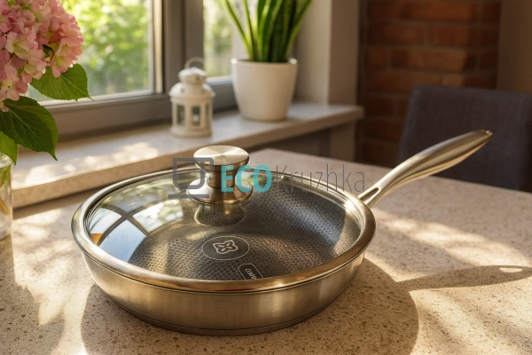 Глибока сковорода нержавіюча професійна з кришкою 20 х 4 ...