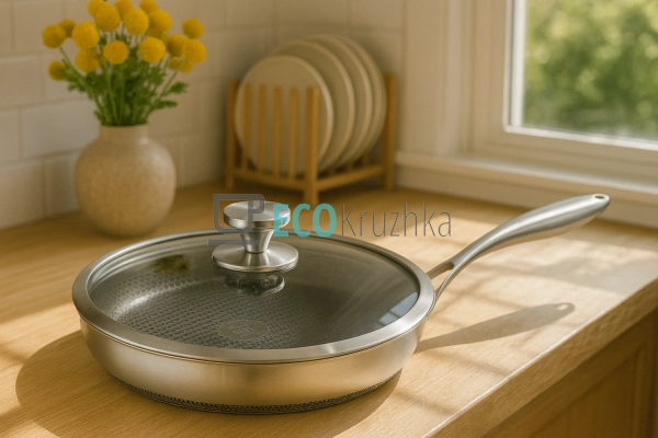 Глибока сковорода нержавіюча професійна з кришкою 22 х 4 ...