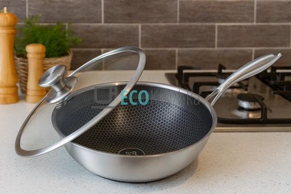 Cковорода WOK 28х8.5 см нержавіюча професійна з кришкою  ...