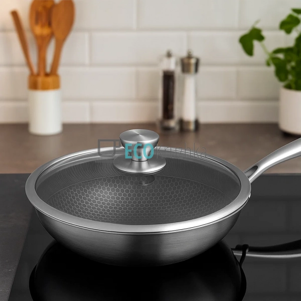 Cковорода WOK 30х9 см нержавіюча професійна з кришкою Ed ... Cковорода WOK 30х9 см нержавіюча професійна з кришкою Ed ...