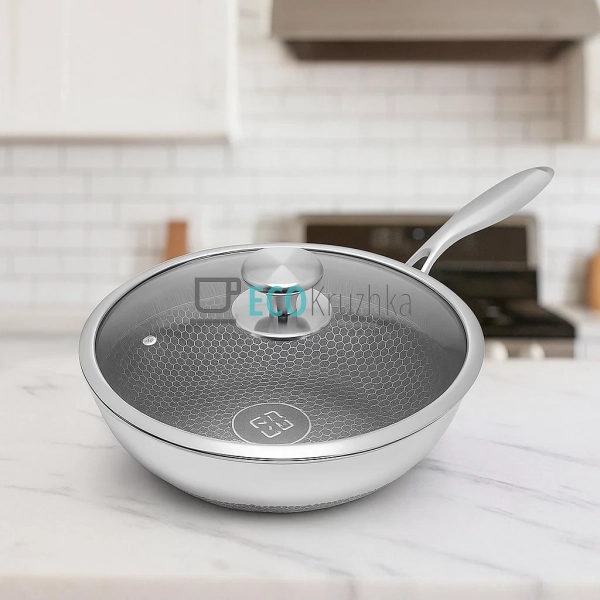 Cковорода WOK 32х9.5 см нержавіюча професійна з кришкою  ... Cковорода WOK 32х9.5 см нержавіюча професійна з кришкою  ...