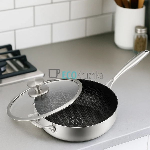 Cковорода WOK 24х8.5 см нержавіюча професійна з кришкою  ... Cковорода WOK 24х8.5 см нержавіюча професійна з кришкою  ...