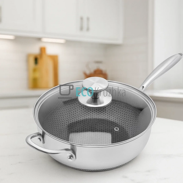 Cковорода WOK 24х8.5 см нержавіюча професійна з кришкою  ... Cковорода WOK 24х8.5 см нержавіюча професійна з кришкою  ...