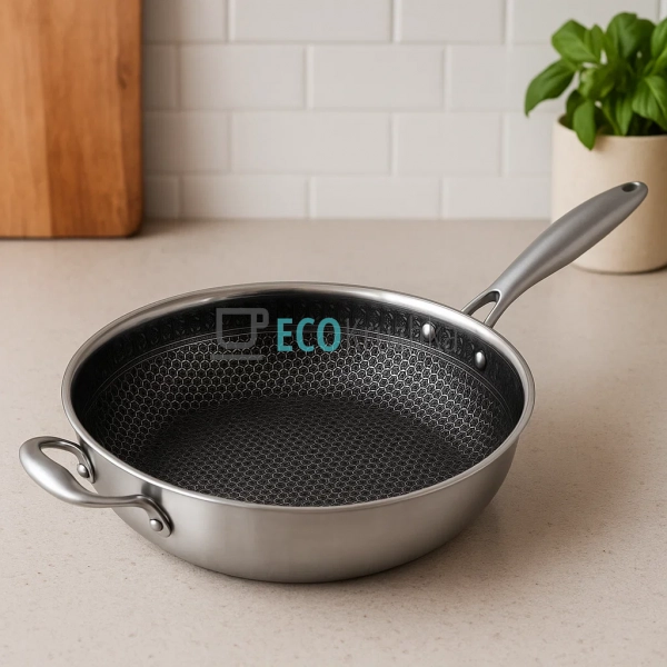 Cковорода WOK 28х9.3 см нержавіюча професійна з кришкою  ...